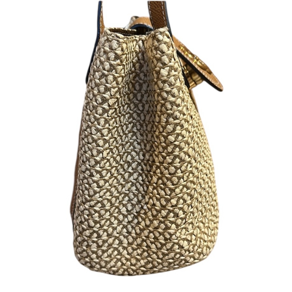 Eric Javits Straw & Leather Vintage Bag. Flower Closure Matching Mirror Included - Picture 4 of 16